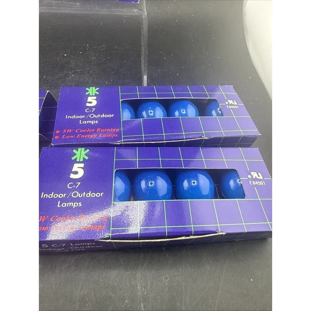Vtg C7 Christmas Light Bulbs Blue Ceramic Steady Burning 5 Pk NOS Lot of 5 Box